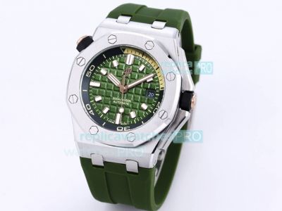 Copy Audemars Piguet Royal Oak Offshore Diver Watch Green Dial Rubber Strap 42MM